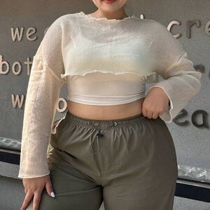 NWOT Cream Sheer Crop Top 1X